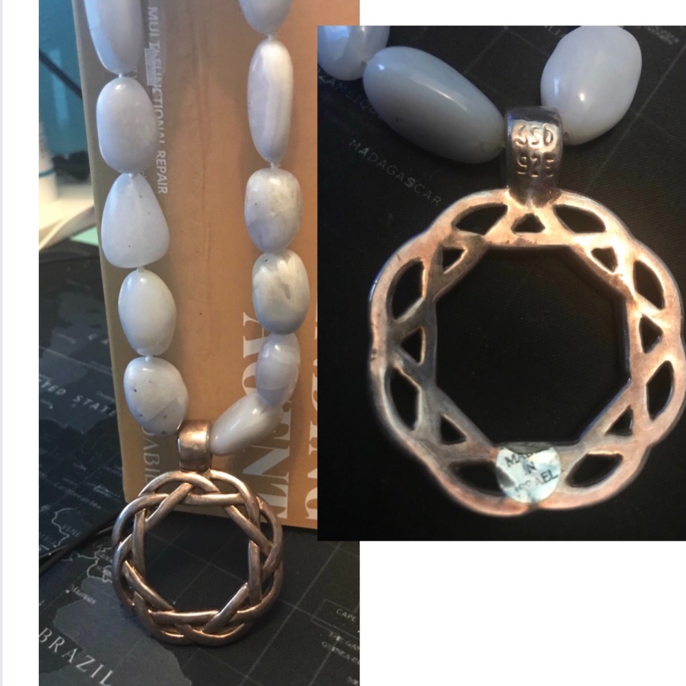 necklace women silver 925 blue chalcedony